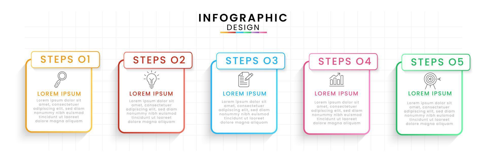 Vector Infographic design template modern timeline. 5 options or steps, Business project template for presentation and report.