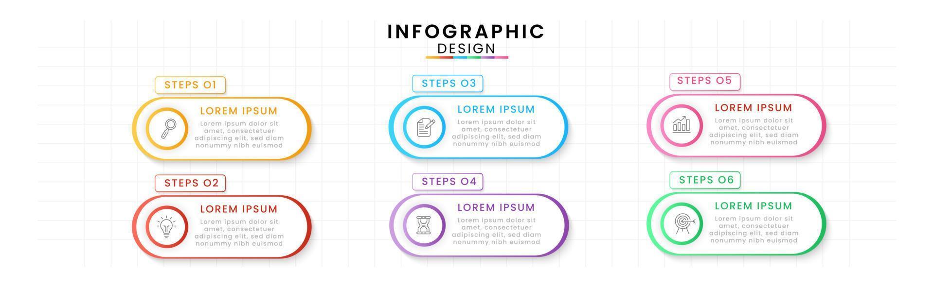 Vector Infographic design template modern timeline. 6 options or steps, Business project template for presentation and report.