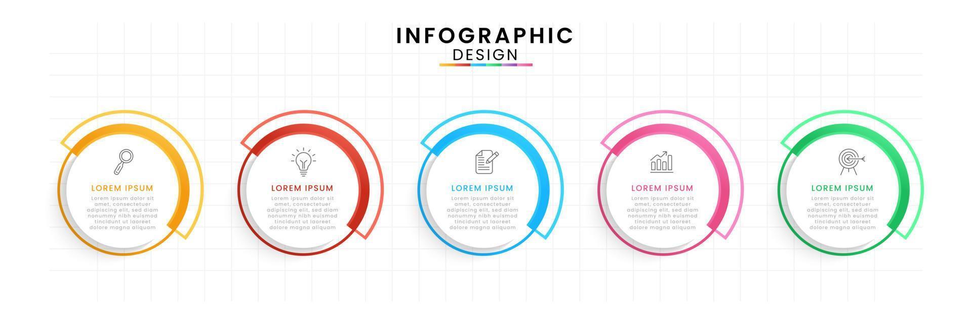 Vector Infographic design template modern timeline. 5 options or steps, Business project template for presentation and report.