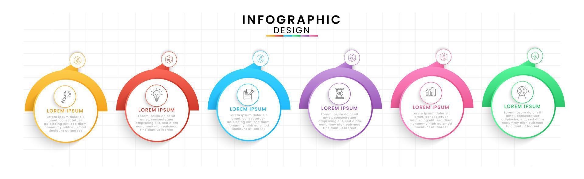 Vector Infographic design template modern timeline. 6 options or steps, Business project template for presentation and report.