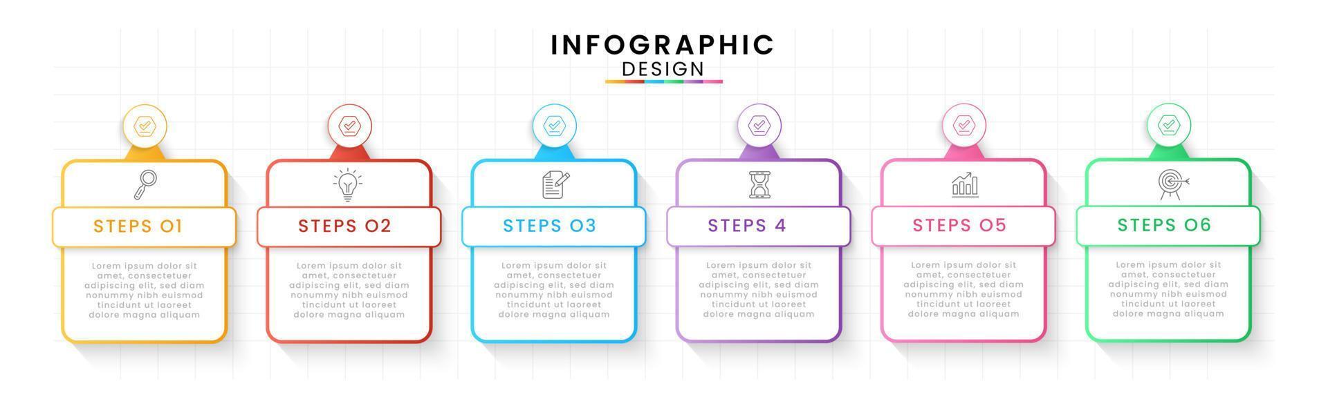 Vector Infographic design template modern timeline. 6 options or steps, Business project template for presentation and report.
