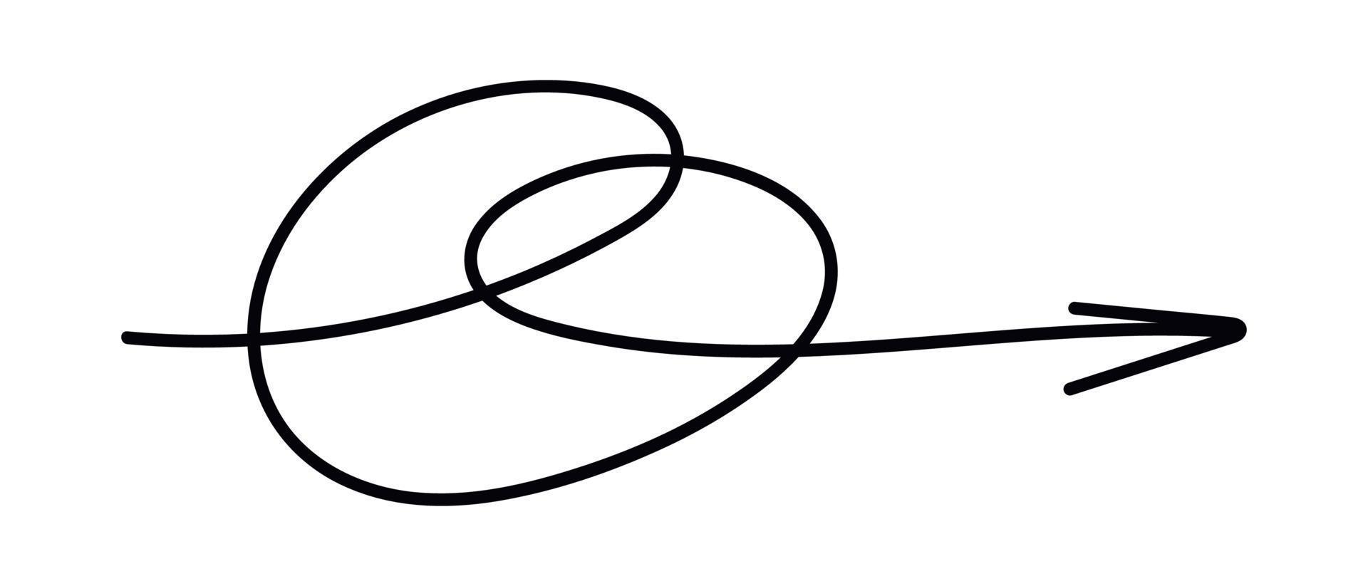 Doodle line arrow. Hand drawn scribble spiral arrow. Vector isolated illustration