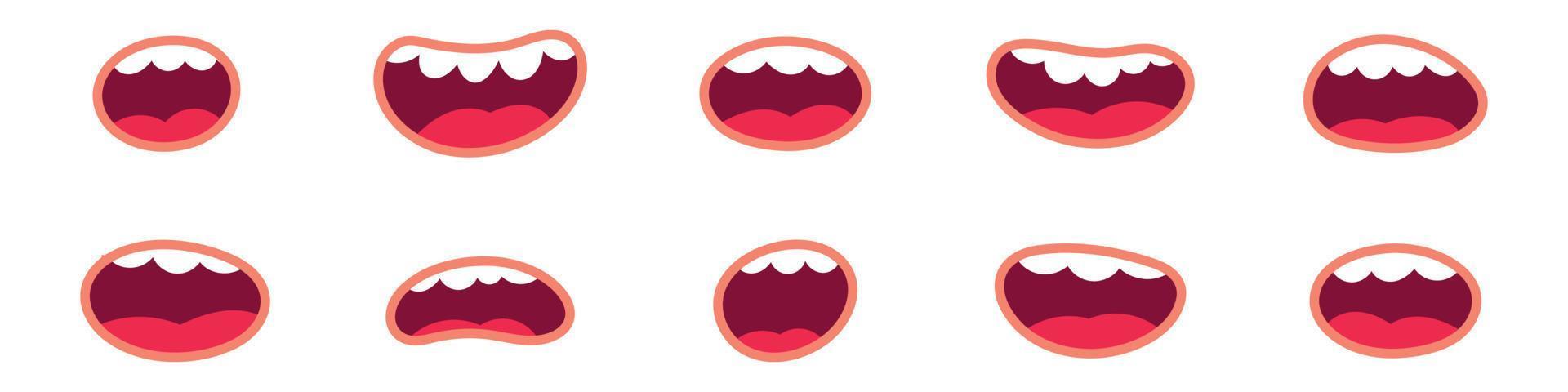 Cartoon mouth smile. Face laugh with tooth and tongue. Flat vector illustration