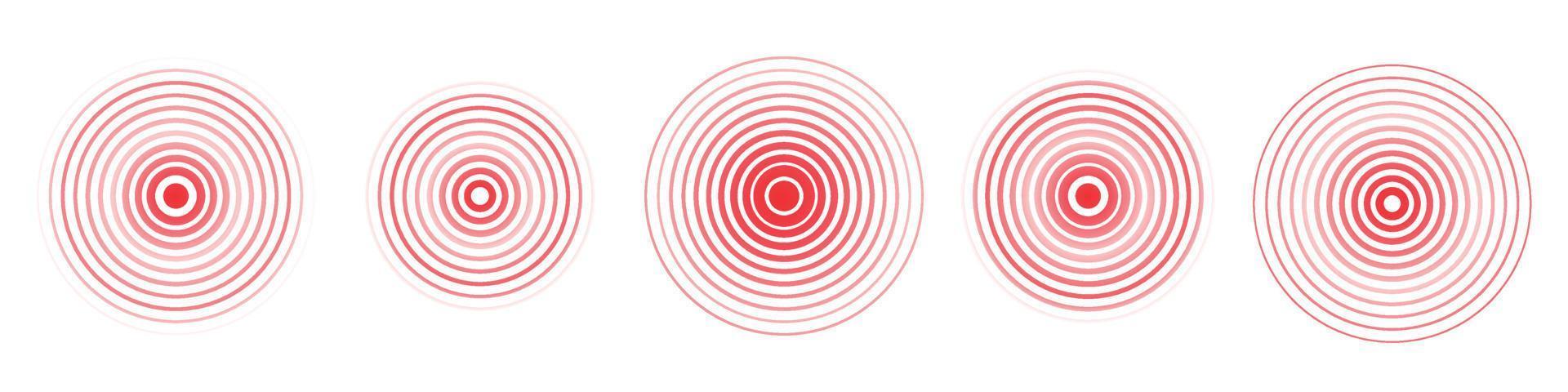 Circle red earthquake icon set. Round vibration graphic or red alert radar. Vector isolated illustration