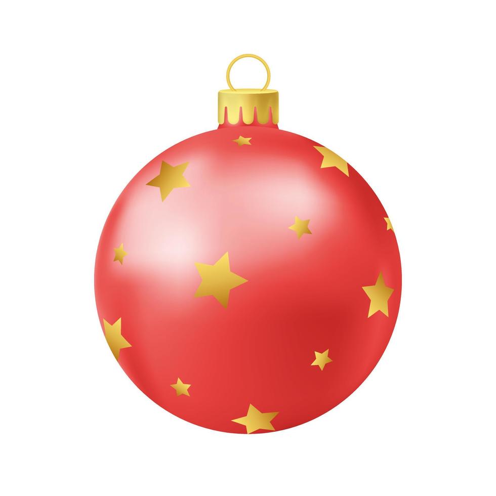 bola de árbol de navidad roja con estrella dorada vector