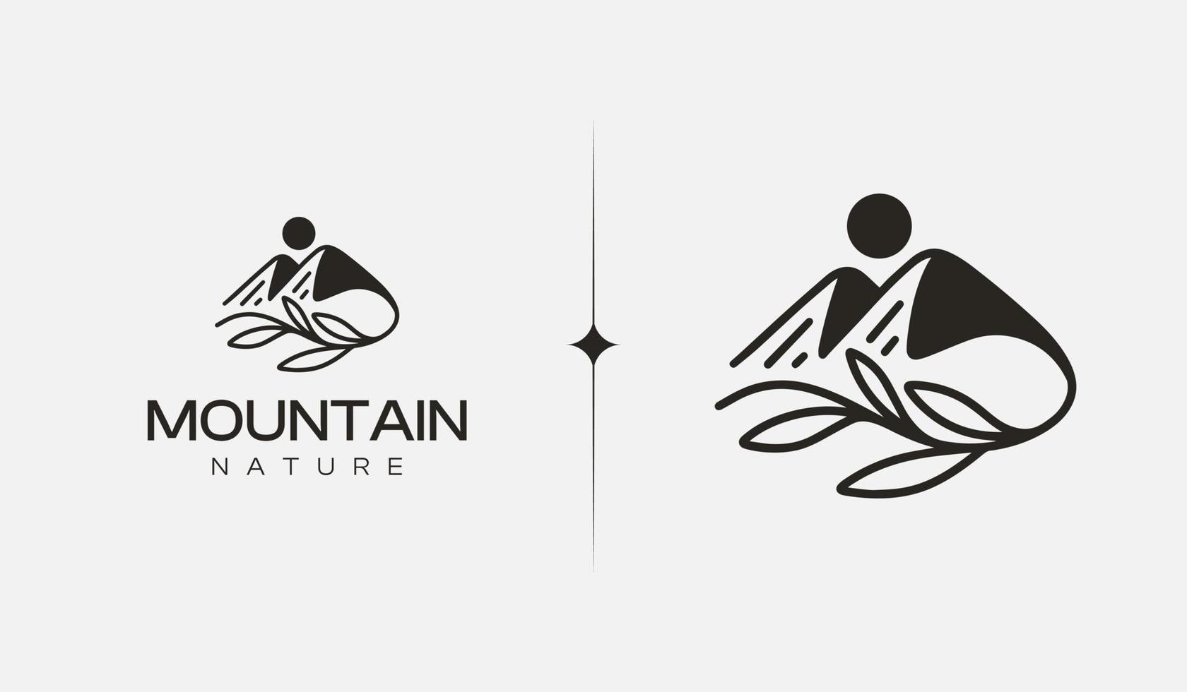 Mountain Hill Top Sun Rays monoline. Universal creative premium symbol. Vector sign icon logo template. Vector illustration