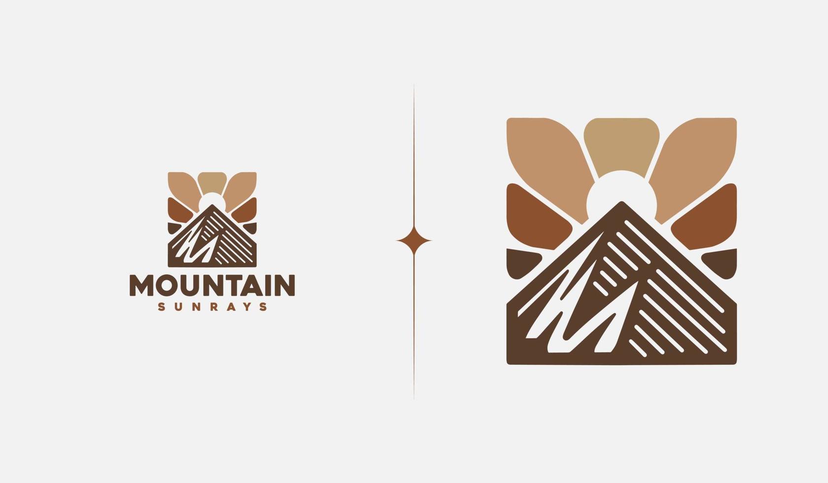 Mountain Hill Top Sun Rays monoline. Universal creative premium symbol. Vector sign icon logo template. Vector illustration