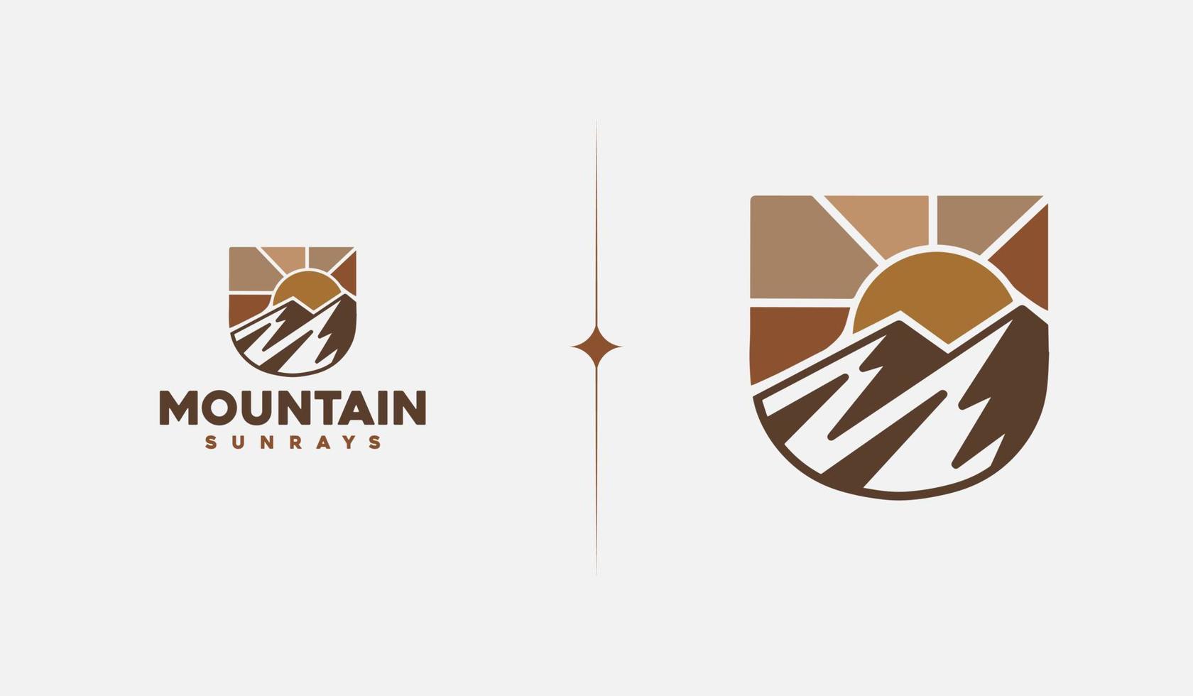 Mountain Hill Top Sun Rays monoline. Universal creative premium symbol. Vector sign icon logo template. Vector illustration