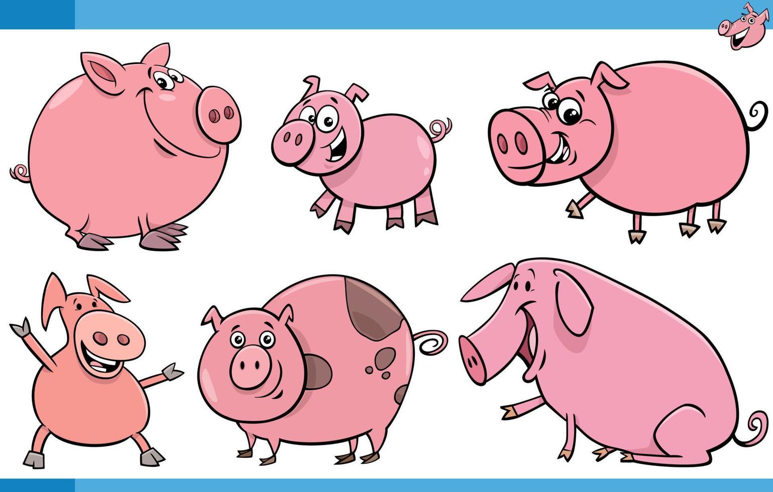 funny cartoon pigs farm animals comic characters set vector