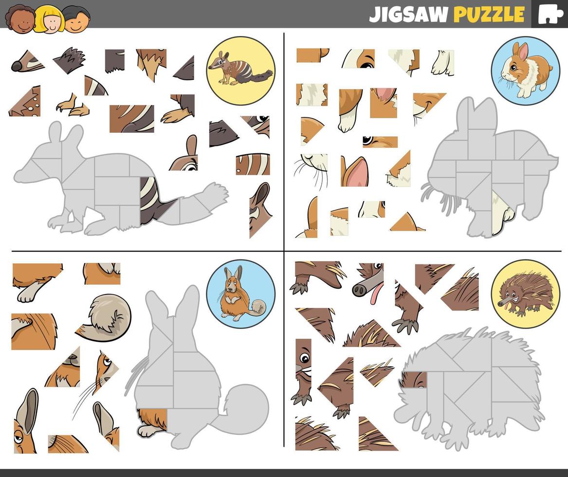 jigsaw puzzle games set with funny cartoon animals vector