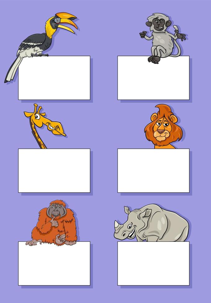 animal characters with cards or banners design set vector