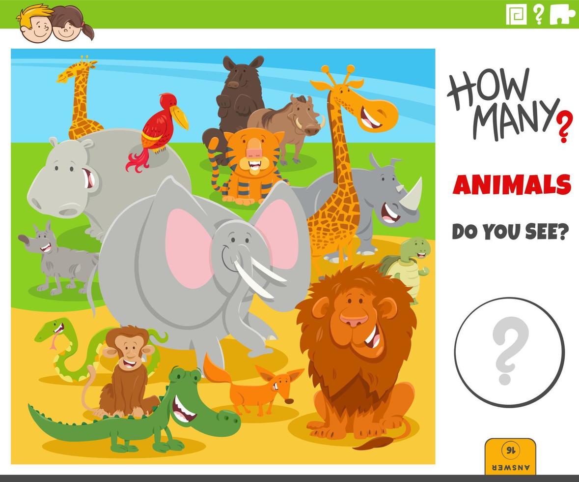 counting cartoon wild animals educational activity vector
