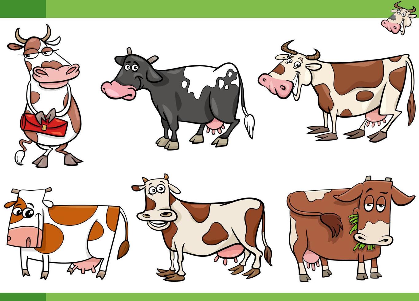 cartoon cows farm animals comic characters set vector