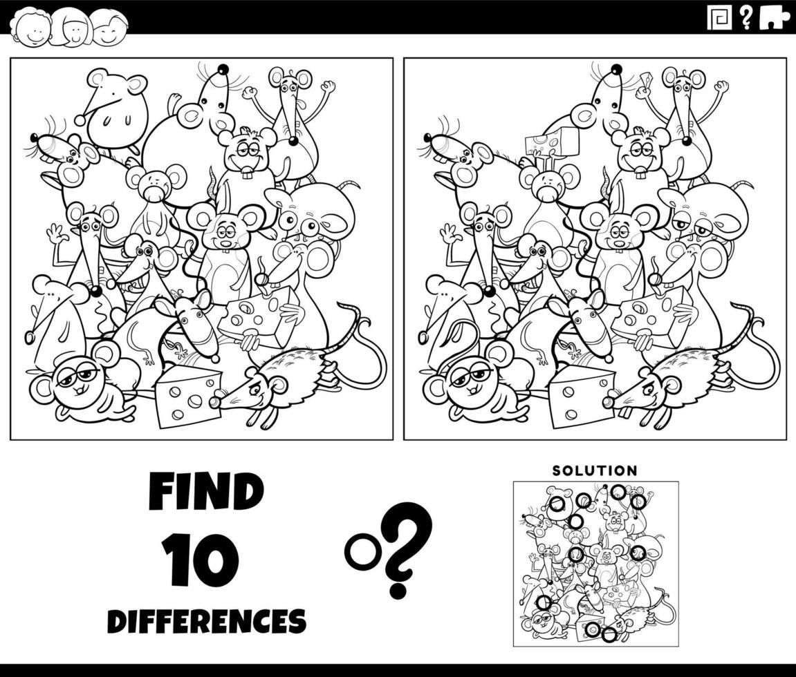 differences game with cartoon mice coloring page vector