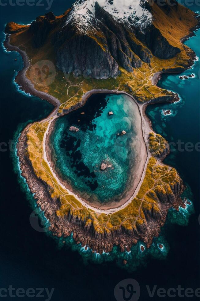 an island in the middle of a body of water. . photo