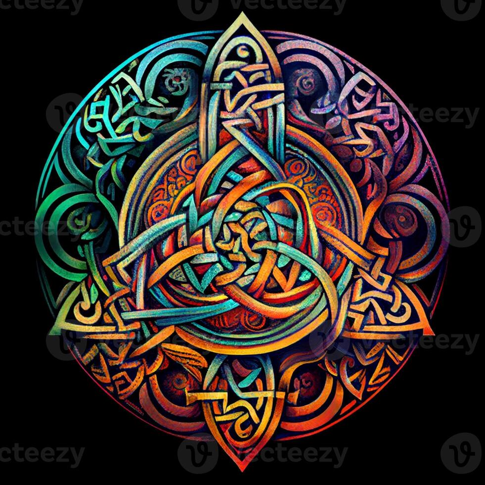 colorful celtic design on a black background. . photo
