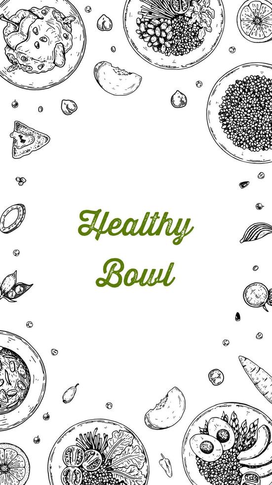 Cereal bowl background. Hand drawn vector illustration in sketch style. Restaurant menu design