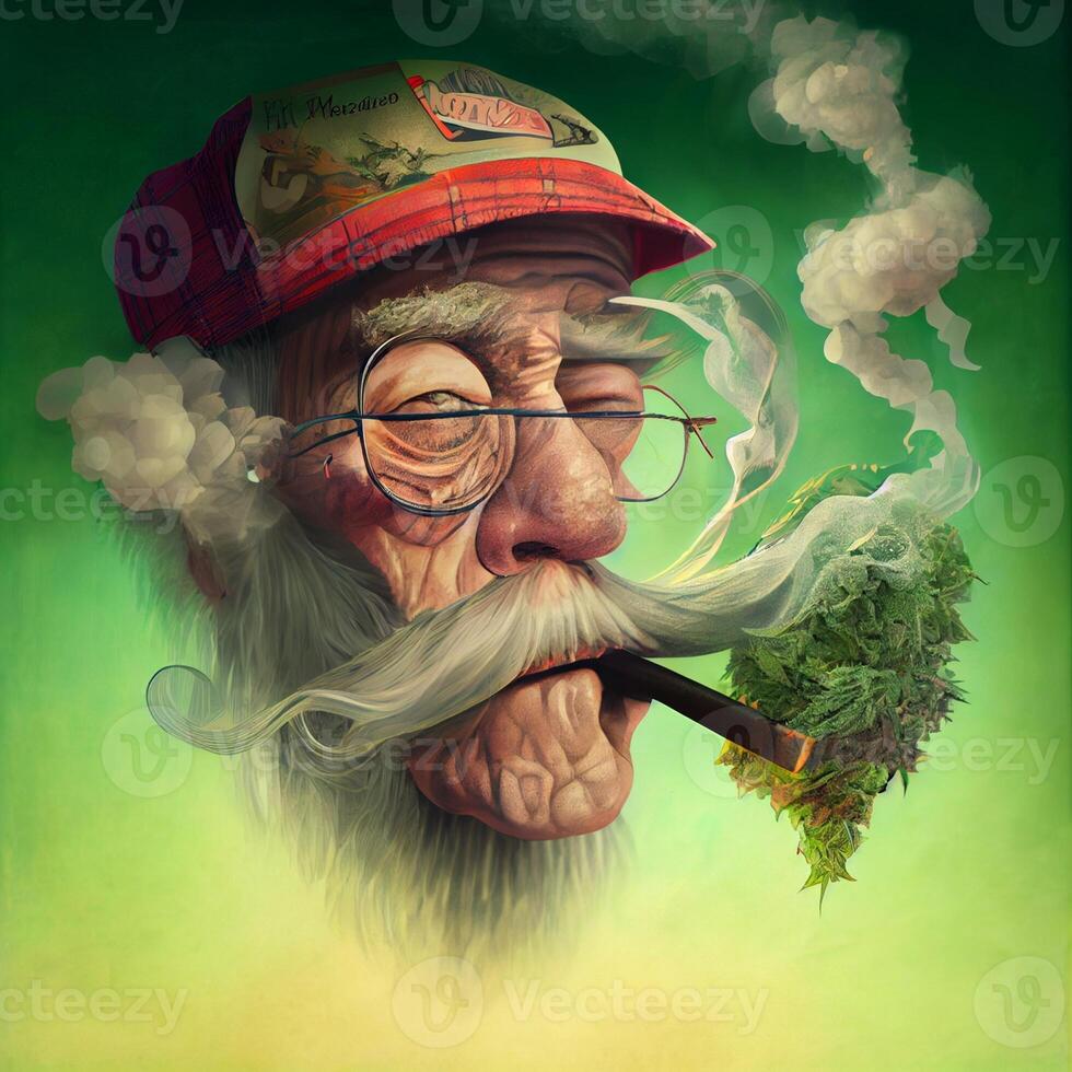 painting of an old man smoking a cigarette. . photo