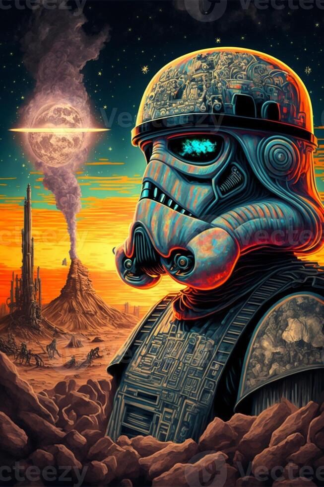 digital painting of a stormtrooper in the desert. . photo