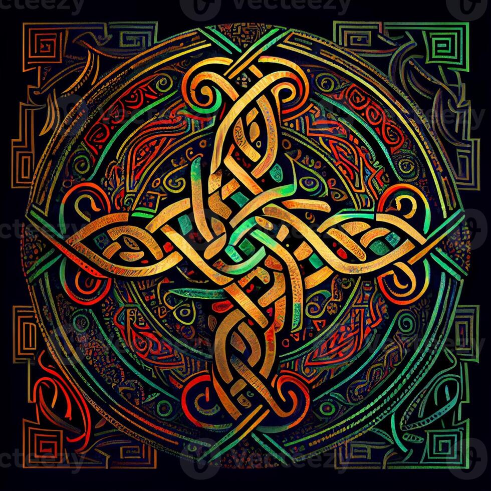 painting of a celtic knot on a black background. . photo