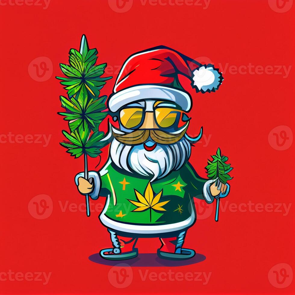 cartoon santa claus holding a pot of marijuana. . photo