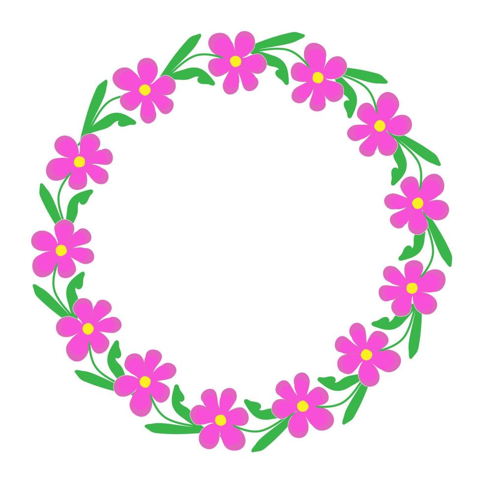 vector illustration round frame - wreath of pink doodle kosmeya flowers