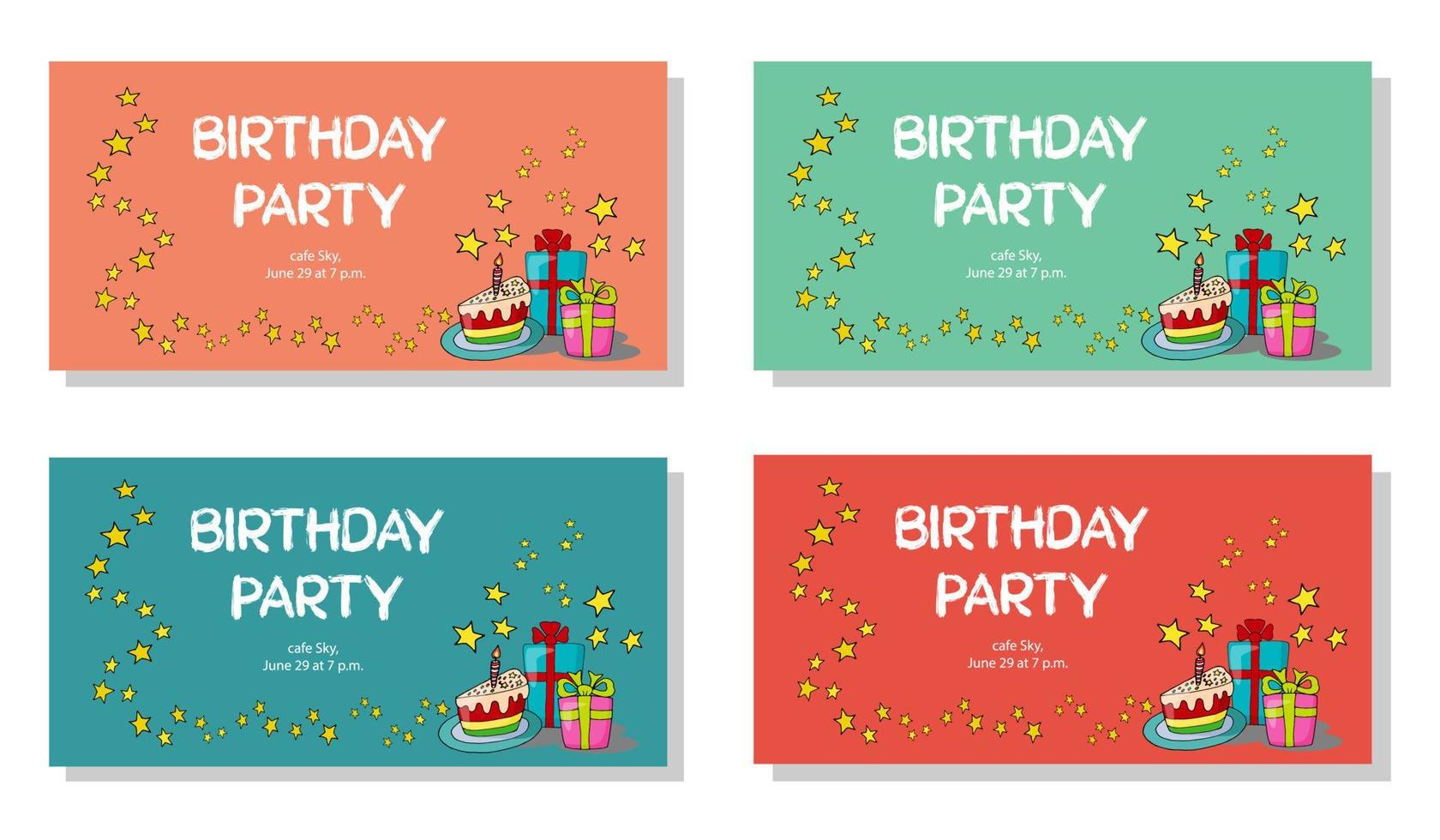 vector illustration set of an invitations to a birthday party