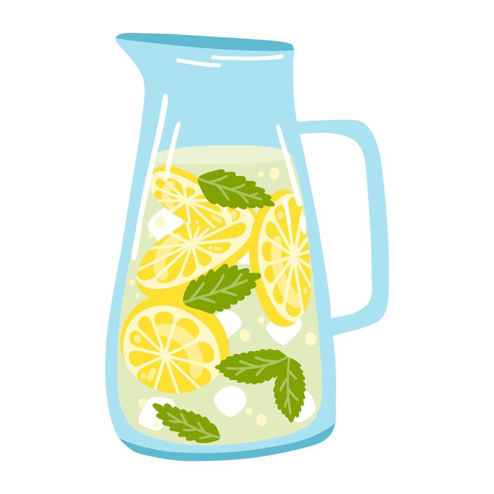 Hand drawn jar with lemonade and mint. Vector illustration of fresh summer drink, tasty health beverage, refreshing citrus drink