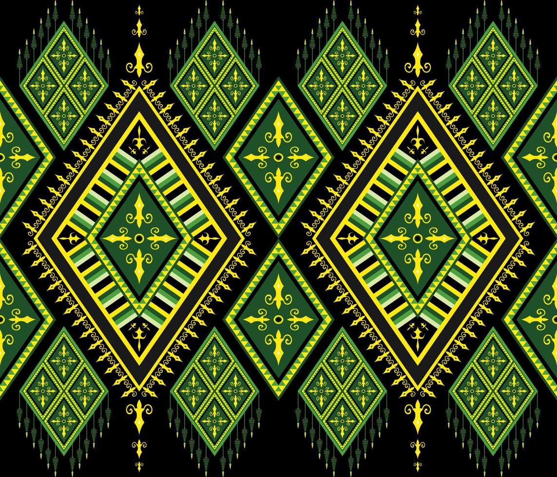Colorful ethnic folk geometric seamless pattern in green and yellow in vector illustration design for fabric, mat, carpet, scarf, wrapping paper, tile and more