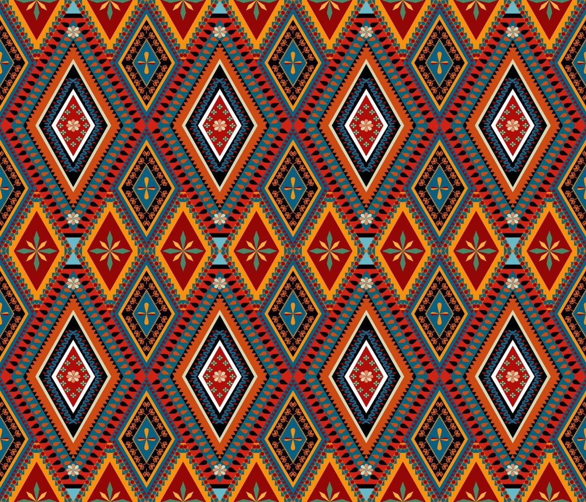 Colorful ethnic folk geometric seamless pattern in vector illustration design for fabric, mat, carpet, scarf, wrapping paper, tile and more