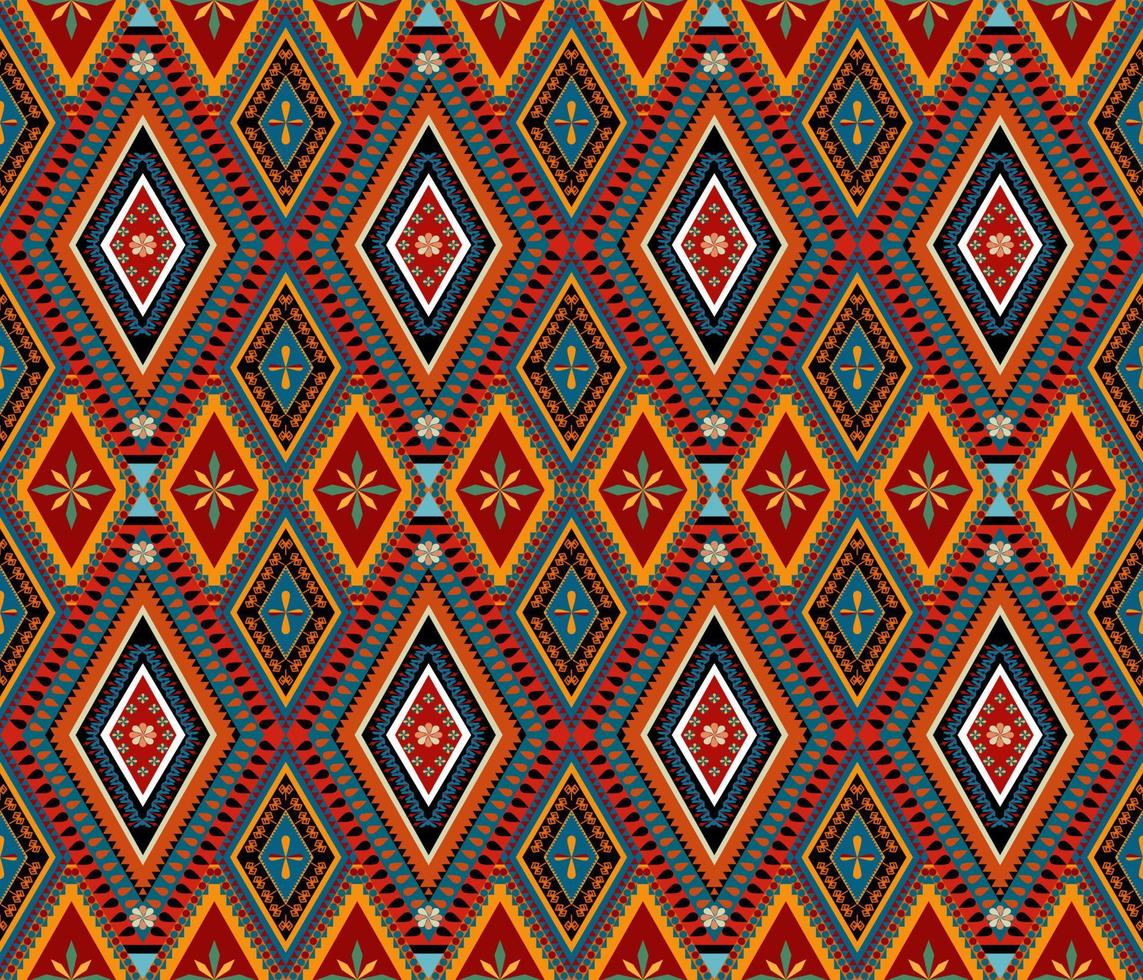 Colorful ethnic folk geometric seamless pattern in vector illustration design for fabric, mat, carpet, scarf, wrapping paper, tile and more