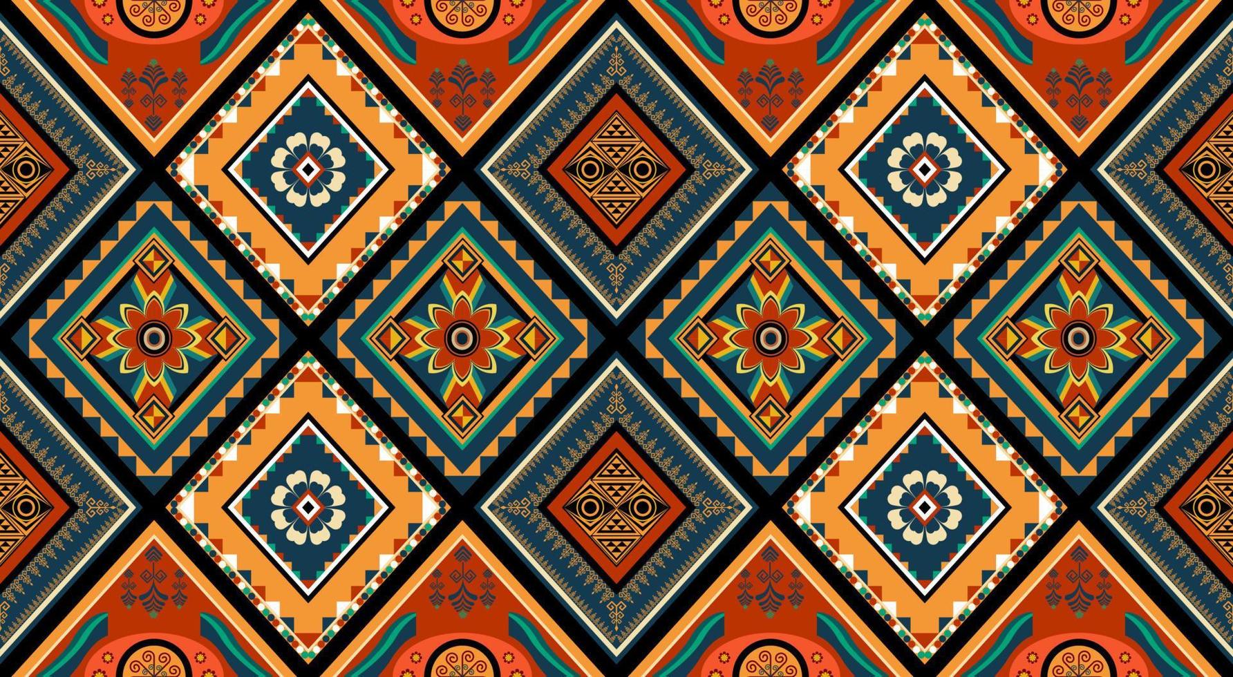 Colorful ethnic folk geometric seamless pattern in vector illustration design for fabric, mat, carpet, scarf, wrapping paper, tile and more