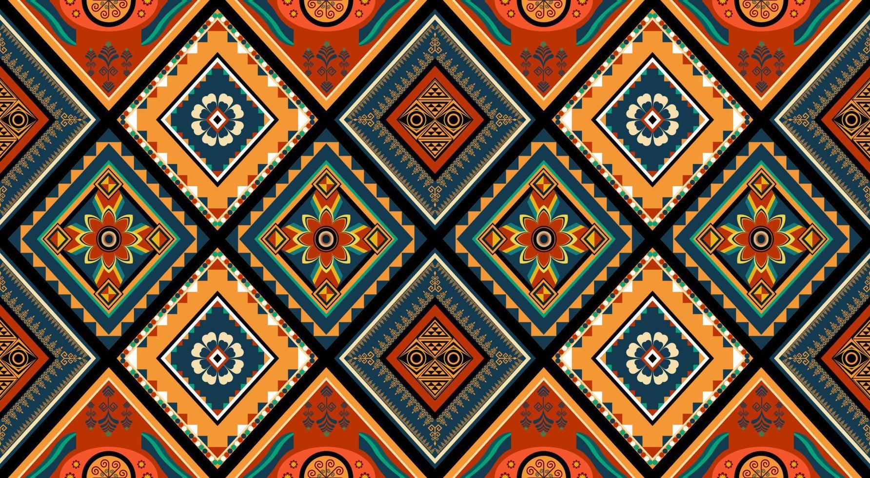 Colorful ethnic folk geometric seamless pattern in vector illustration design for fabric, mat, carpet, scarf, wrapping paper, tile and more