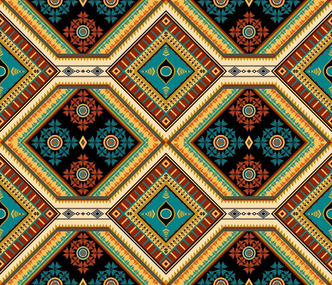 Colorful ethnic folk geometric seamless pattern in vector illustration design for fabric, mat, carpet, scarf, wrapping paper, tile and more