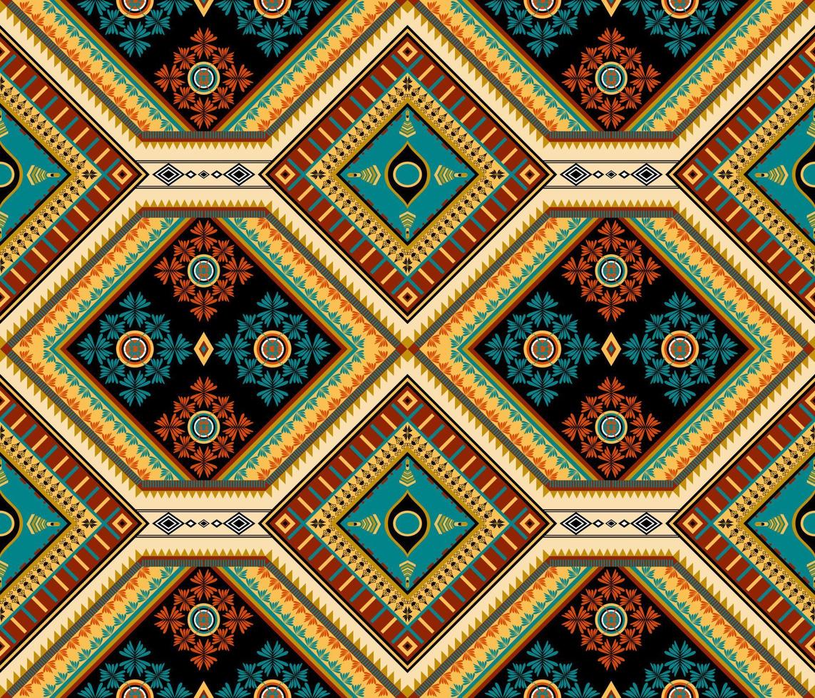 Colorful ethnic folk geometric seamless pattern in vector illustration design for fabric, mat, carpet, scarf, wrapping paper, tile and more