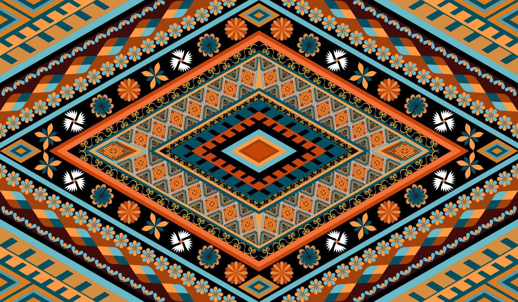 Colorful ethnic folk geometric seamless pattern in vector illustration design for fabric, mat, carpet, scarf, wrapping paper, tile and more