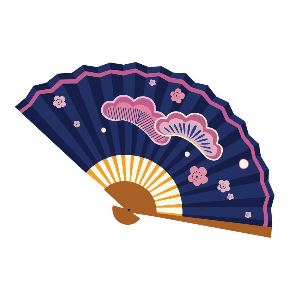 Open hand fan on a white background. Traditional decoration and accessory. Vector flat illustration.