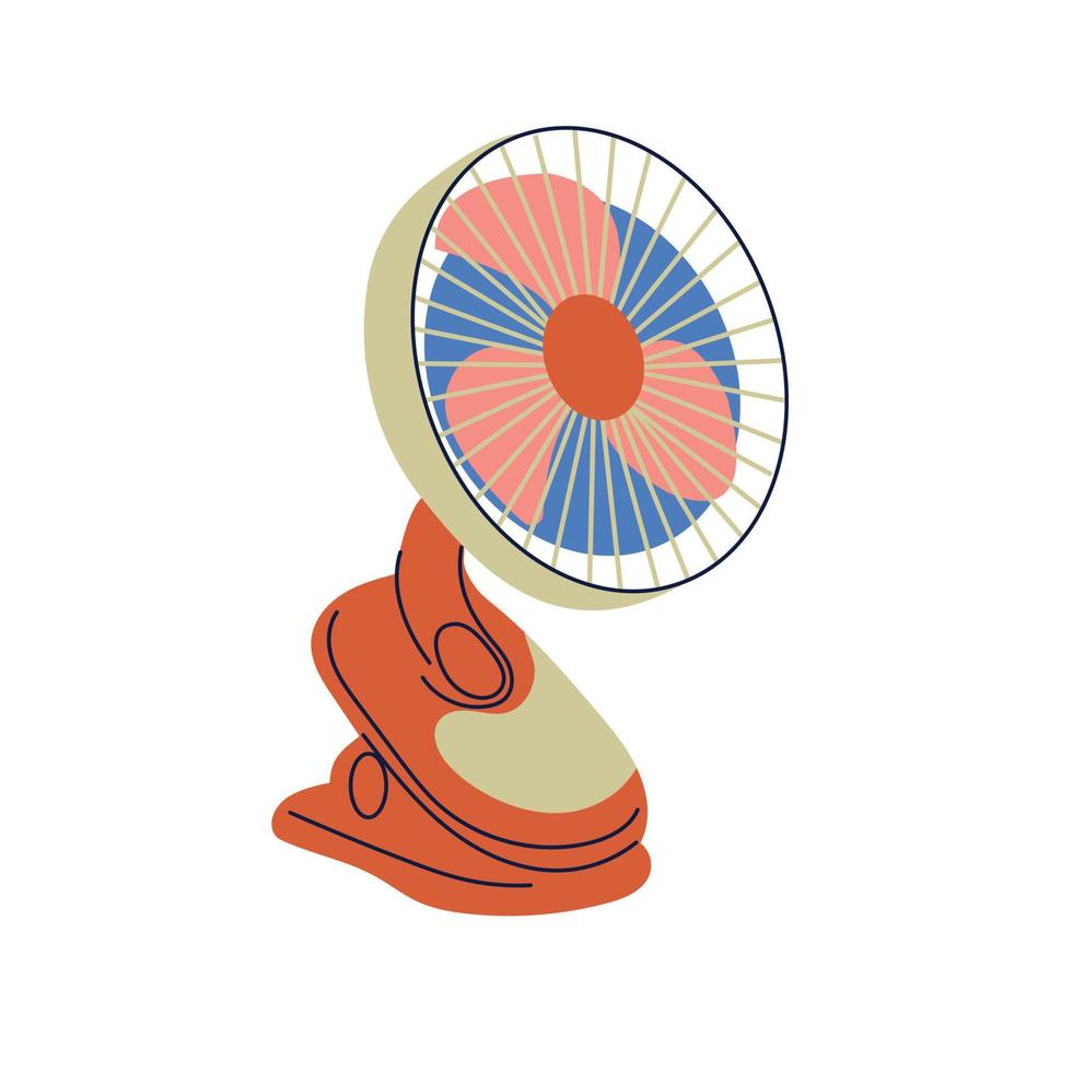 Floor fan. Air cooling device isolated on white background. Fan, household appliance with rotating blades for air conditioning. Vector illustration