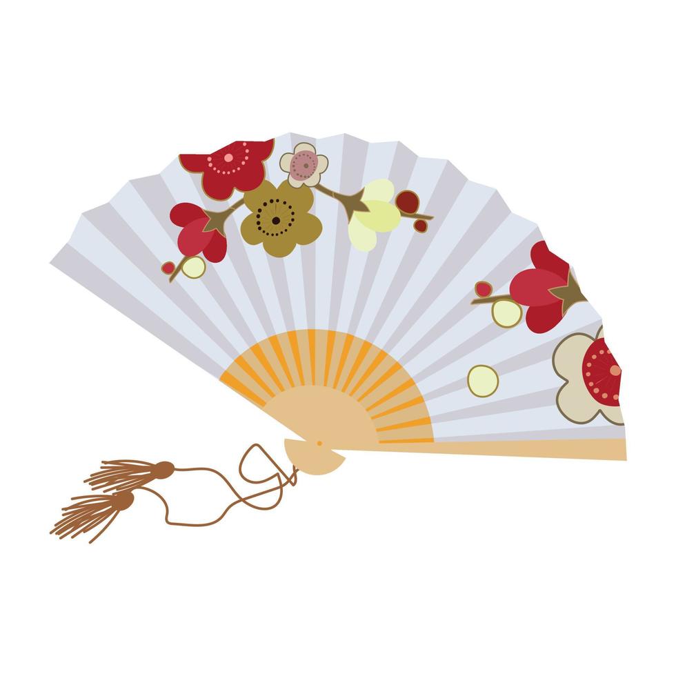 Open hand fan on a white background. Traditional decoration and accessory. Vector flat illustration.
