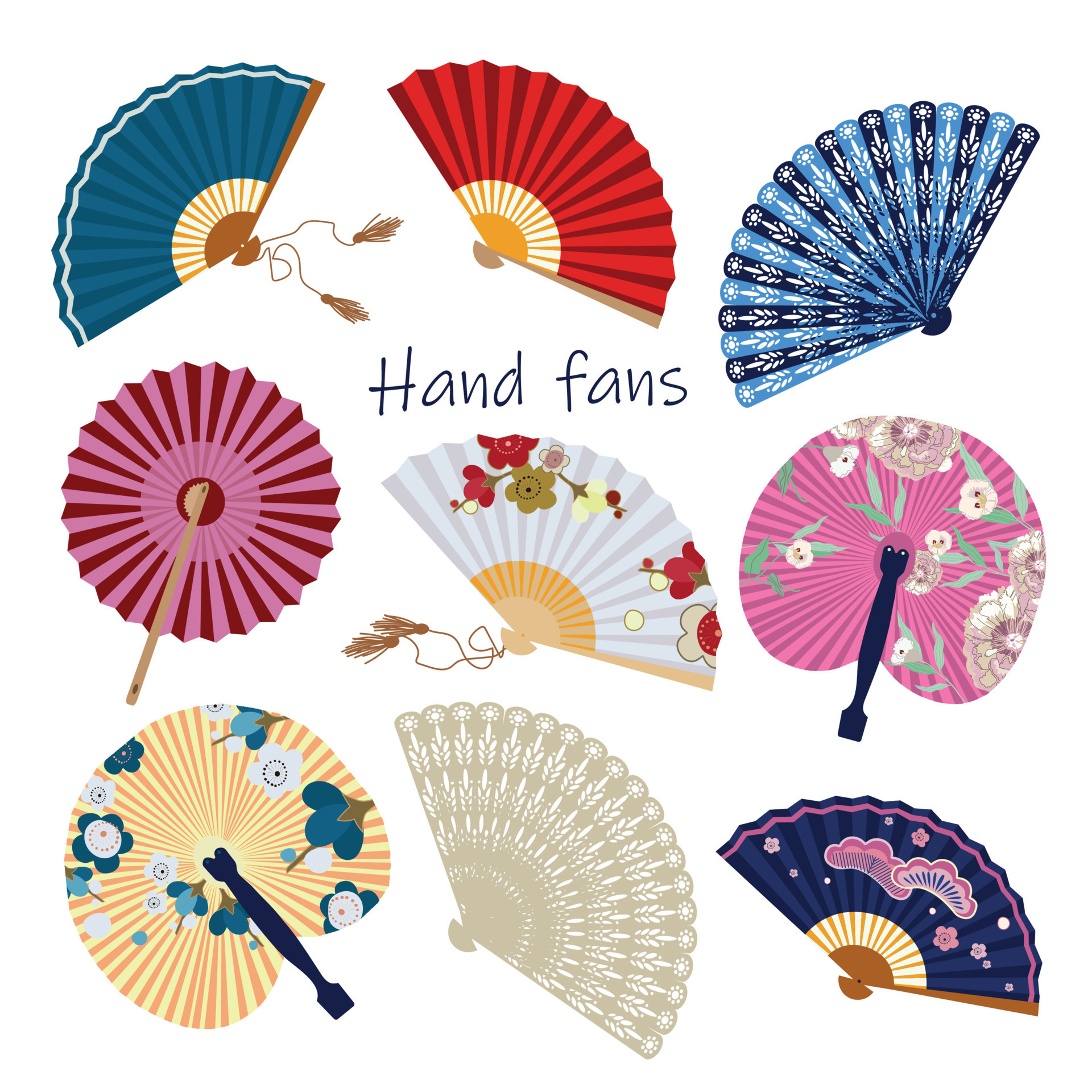 Open hand fan on a white background. Traditional decoration and accessory. Vector flat