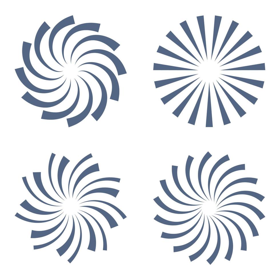 Set of blue twisted line motion swirl pattern circle. Vector illustration.