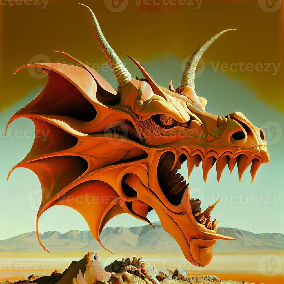 painting of a dragon head in the desert. . photo