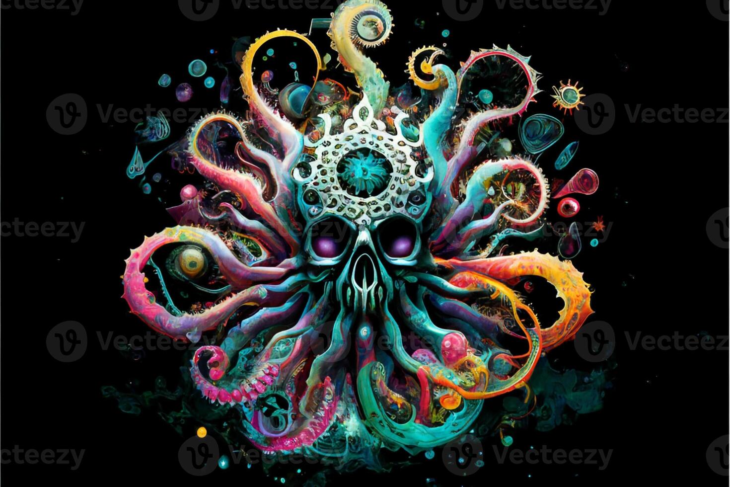 painting of an octopus on a black background. photo