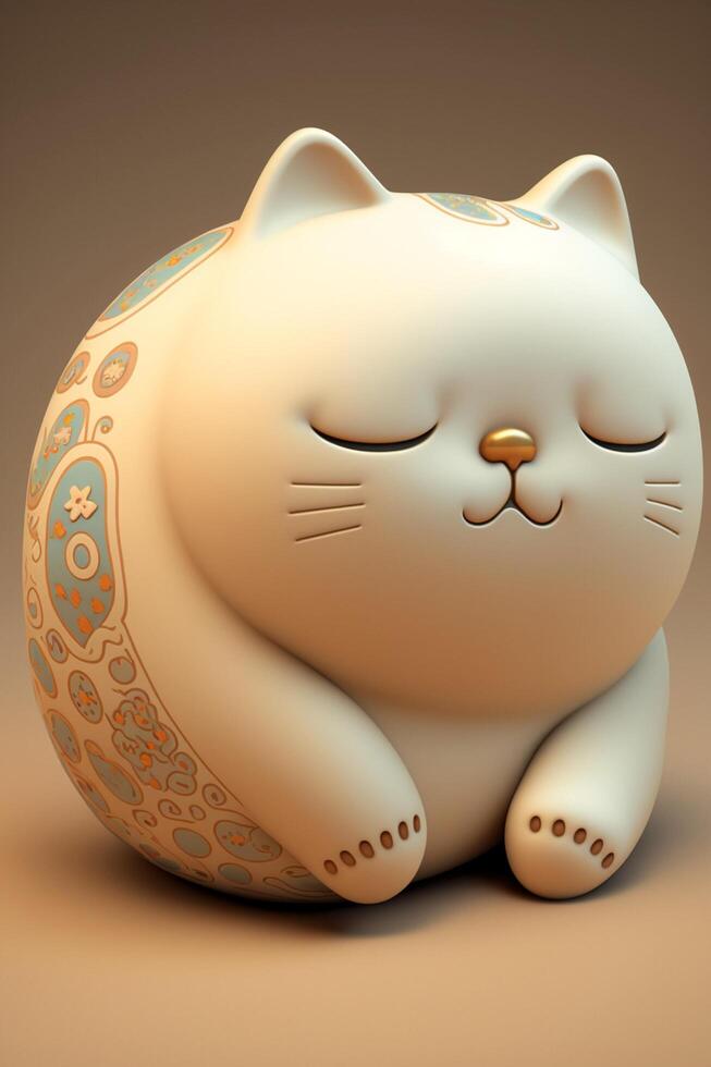 close up of a cat figurine on a table. . photo
