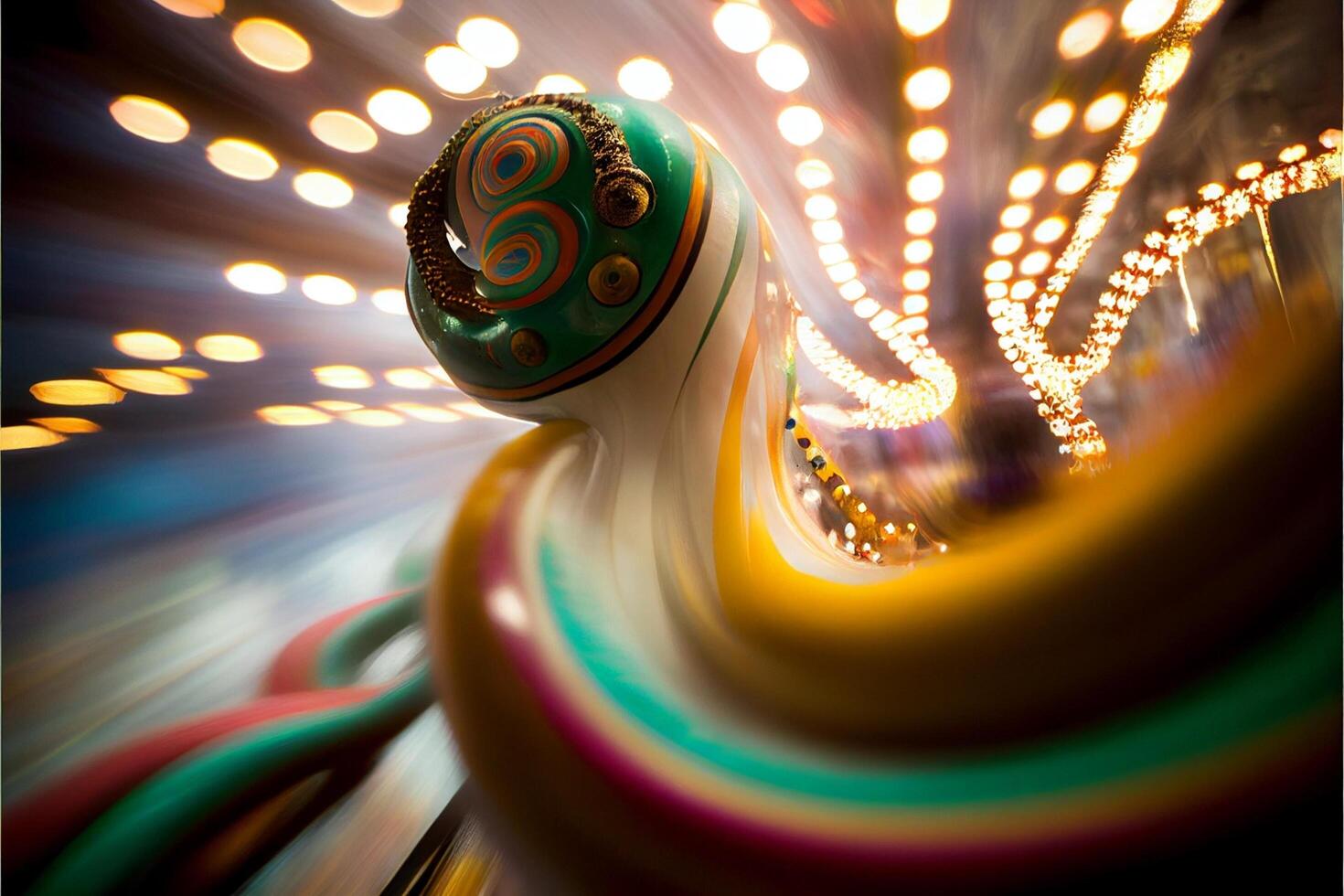 blurry photo of a carnival ride at night. .