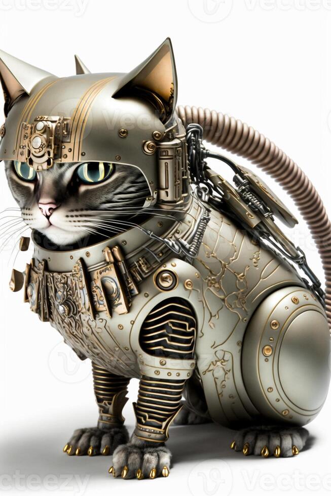 close up of a cat wearing a suit of armor. . photo