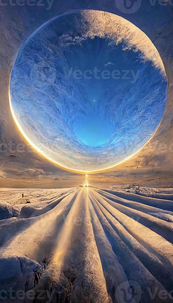 large circle in the middle of a snow covered field. . photo