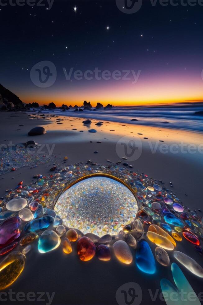 mirror sitting on top of a sandy beach next to the ocean. . photo