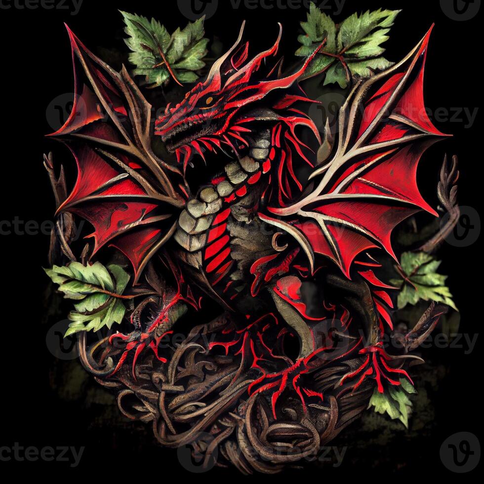 close up of a dragon on a black background. . photo