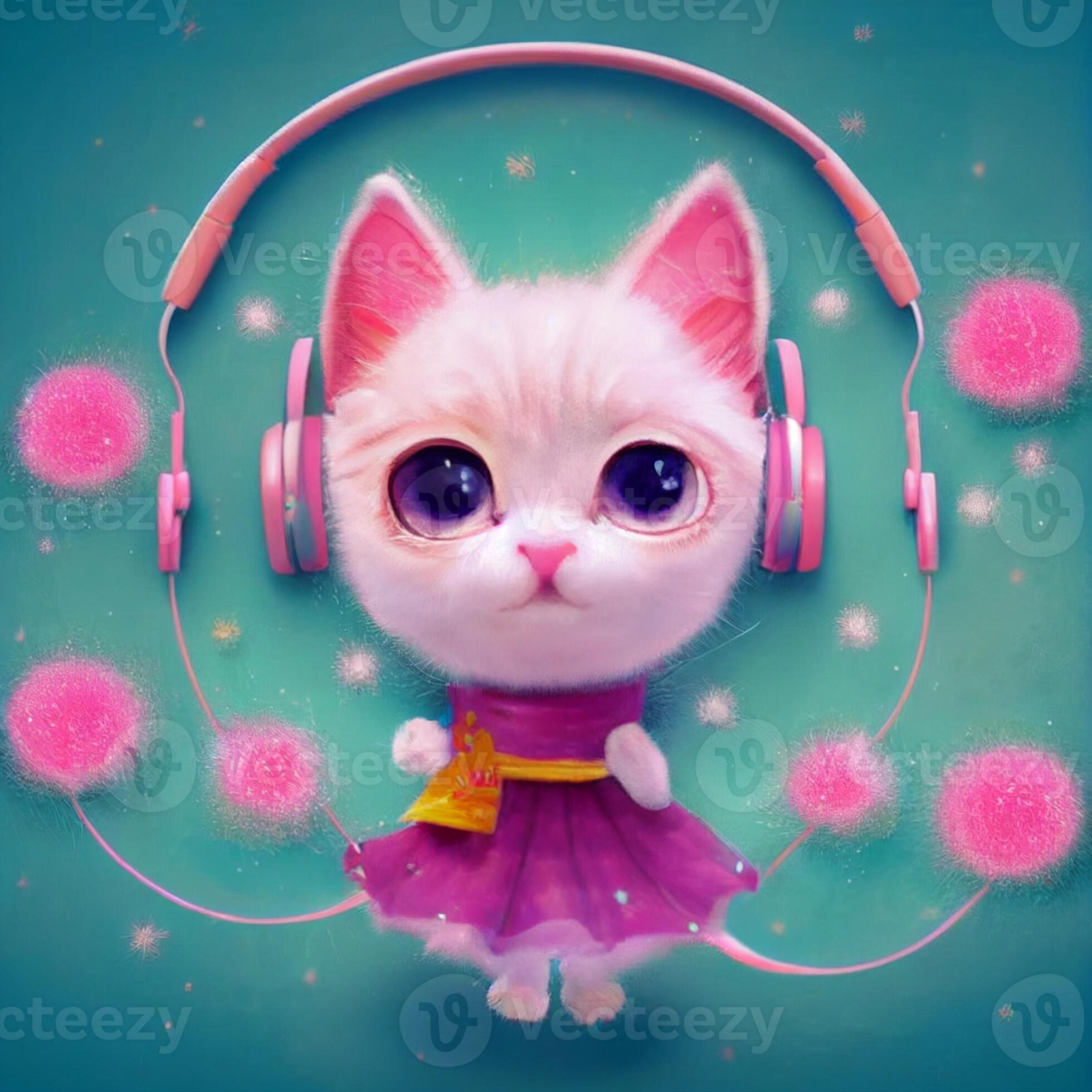 close up of a cat wearing headphones. generative ai 23113106 Stock Photo at Vecteezy